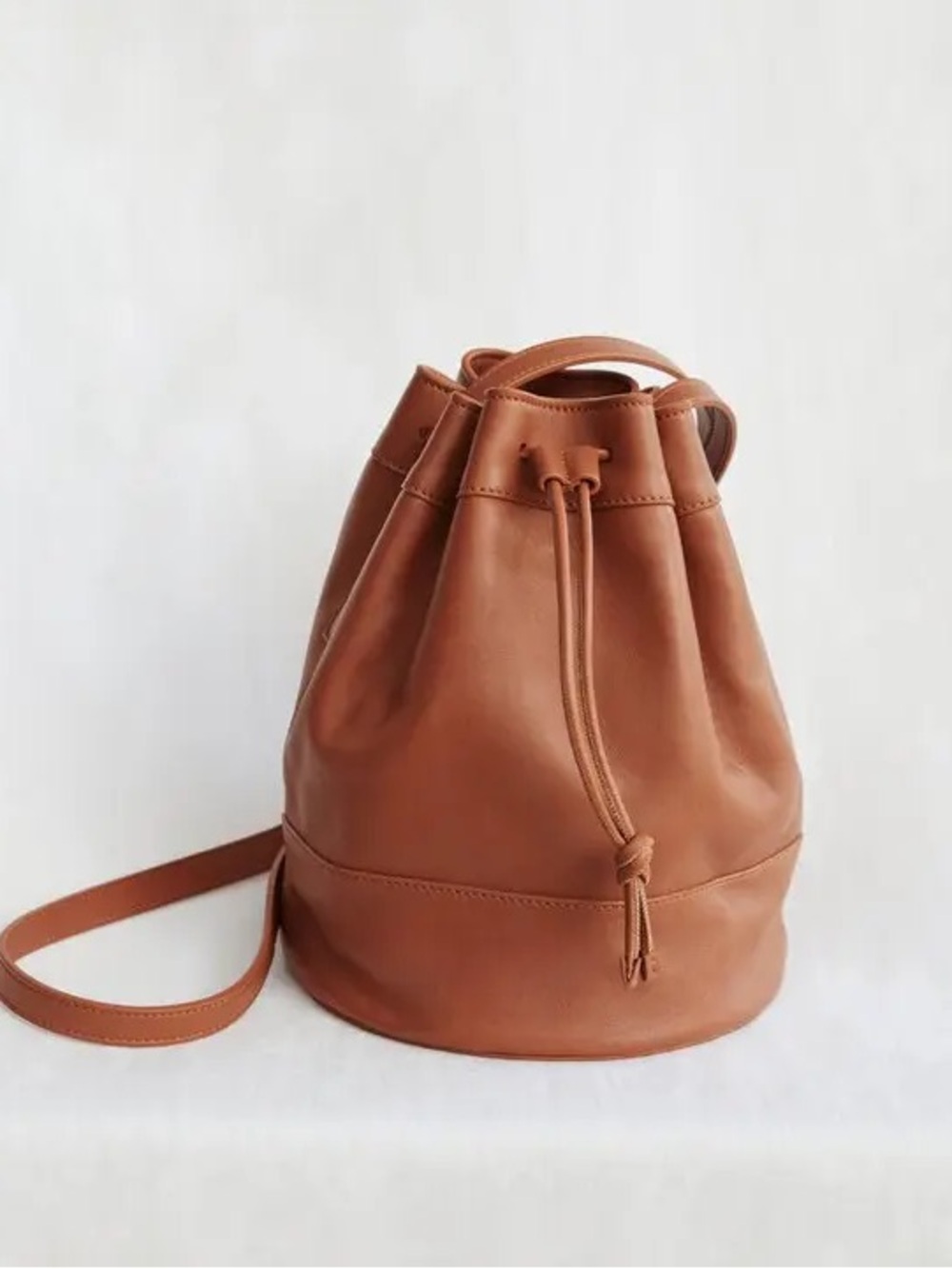 Jenni Kayne Brown Leather Bucket Bag with Drawstring